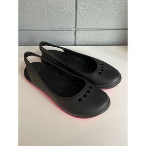 Crocs Tone Skylar Flat Mary Jane Alice Slingback Black Hot Pink Size 9